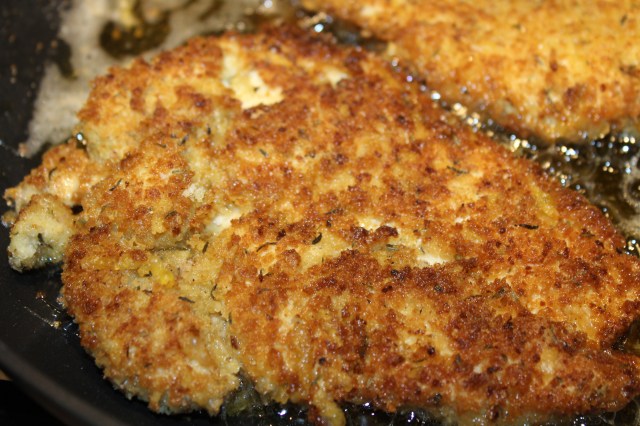 Fry chicken until golden brown