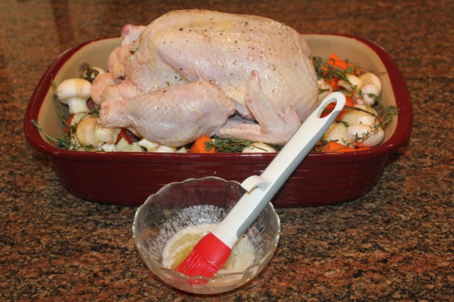 Baste chicken with butter