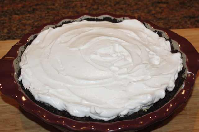 Spread meringue on pie