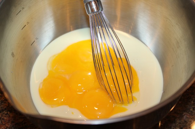 Whisk eggs and condensed milk