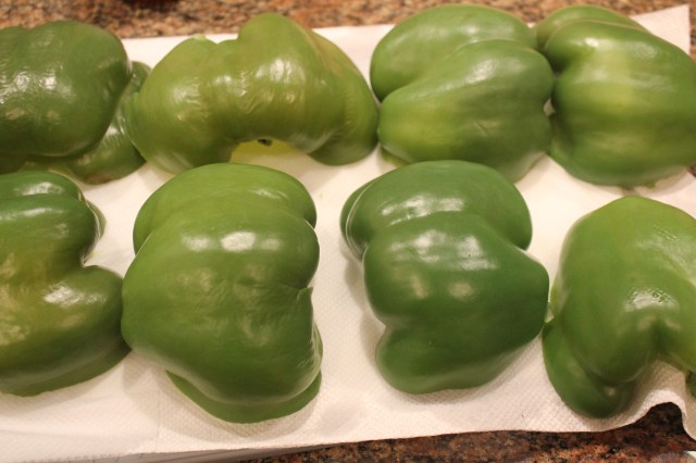 Drain peppers on paper towels