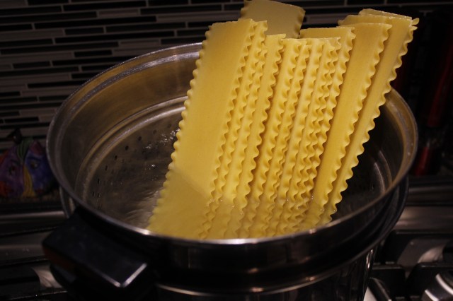 Place lasagna noodles in pot