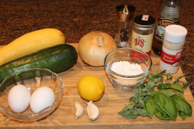 Kel's zucchini squash fritter ingredients