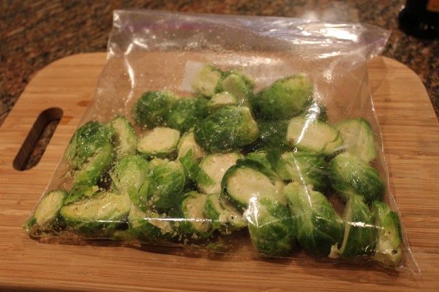 Toss Brussel Sprouts with vinegar oil mixture