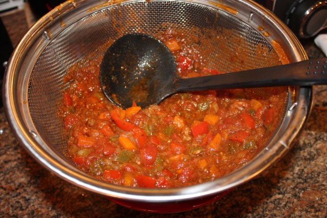 Drain the veggies, tomatoes, etc.