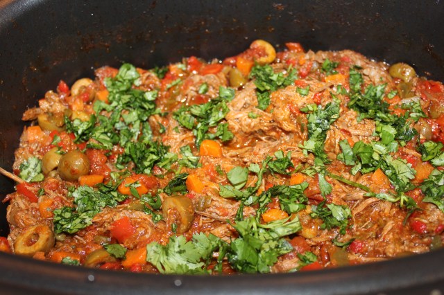 Garnish Ropa Vieja with cilantro