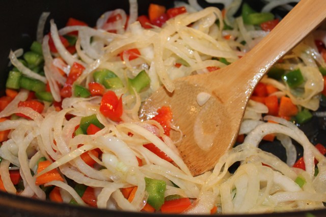Saute onions, peppers, etc.
