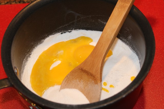 Add eggs to flour mixture