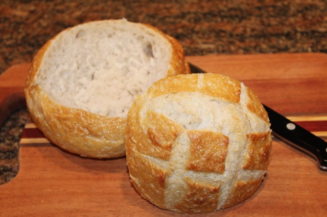 Slice bread and remove center