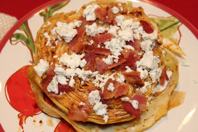 Kel's Grilled Cabbage Steaks with Bacon and Bleu Cheese
