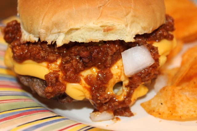 Cheeseburger in paradise with Kel's homemade chili sauce