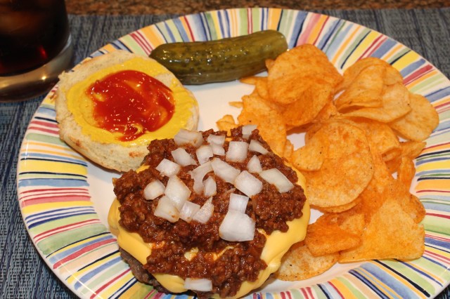 Kel's homemad chili sauce on cheeseburger