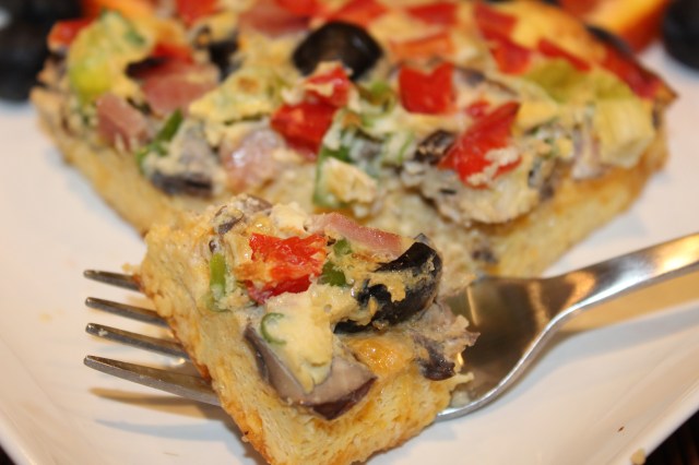 A bite of Kel's omelet casserole