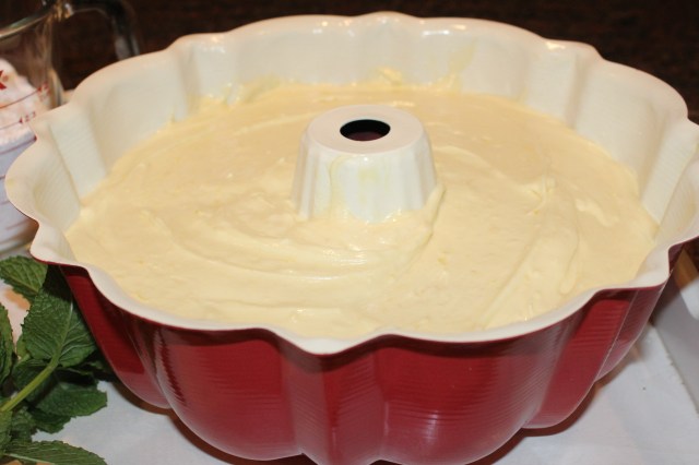 Pour batter into bundt cake pan