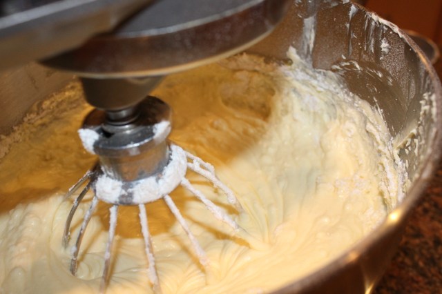 Slowly incorporate flour into batter