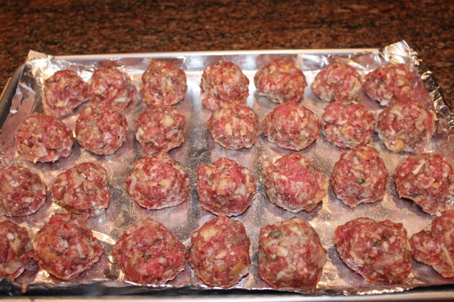 Place Kel's meatballs on foil lined baking sheet