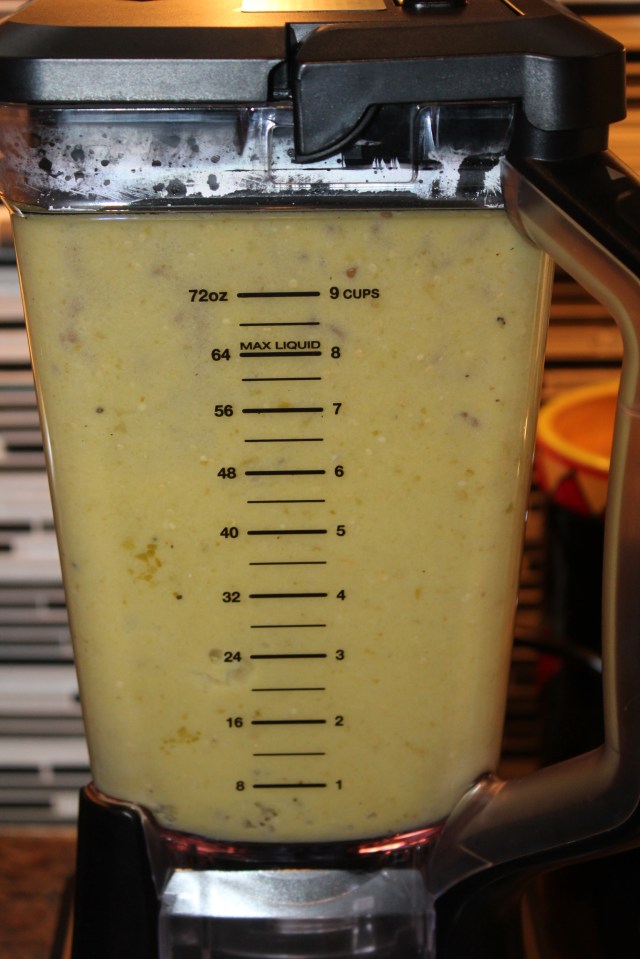 Puree simmered tomatillos and peppers