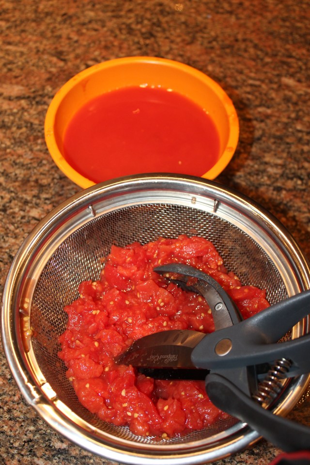 Chopped tomatoes with reserved juices