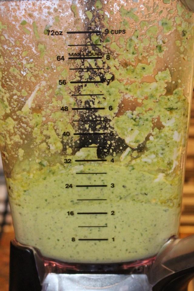 Puree sweet pea pesto ingredients until smooth