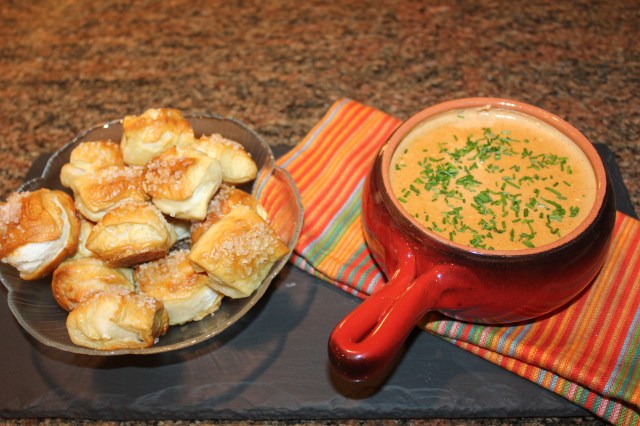 Beer cheese dip and pretzel bites