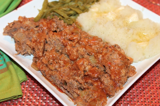 Serve elk meatloaf with potates and green beans