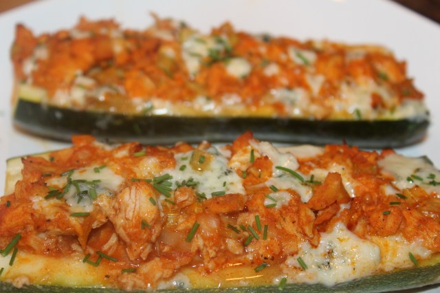 Kel's Cafe Buffalo Chicken Zucchini Boats